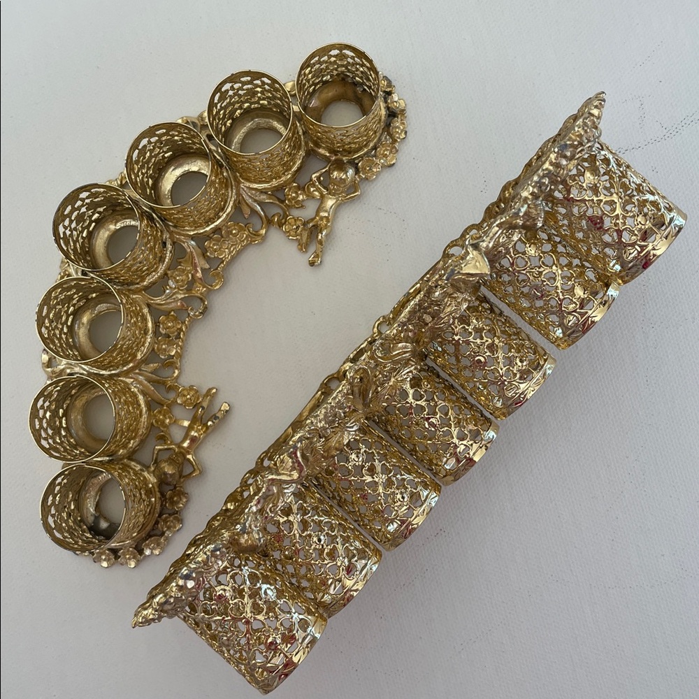 Vintage Gold Brass Filigree Cherubs Lipstick Vanity Makeup Set Holder - Picture 5 of 9